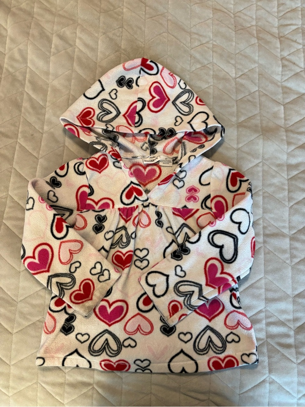 Girls' Pink Heart Hooded Fleece Sweatshirt - Kids